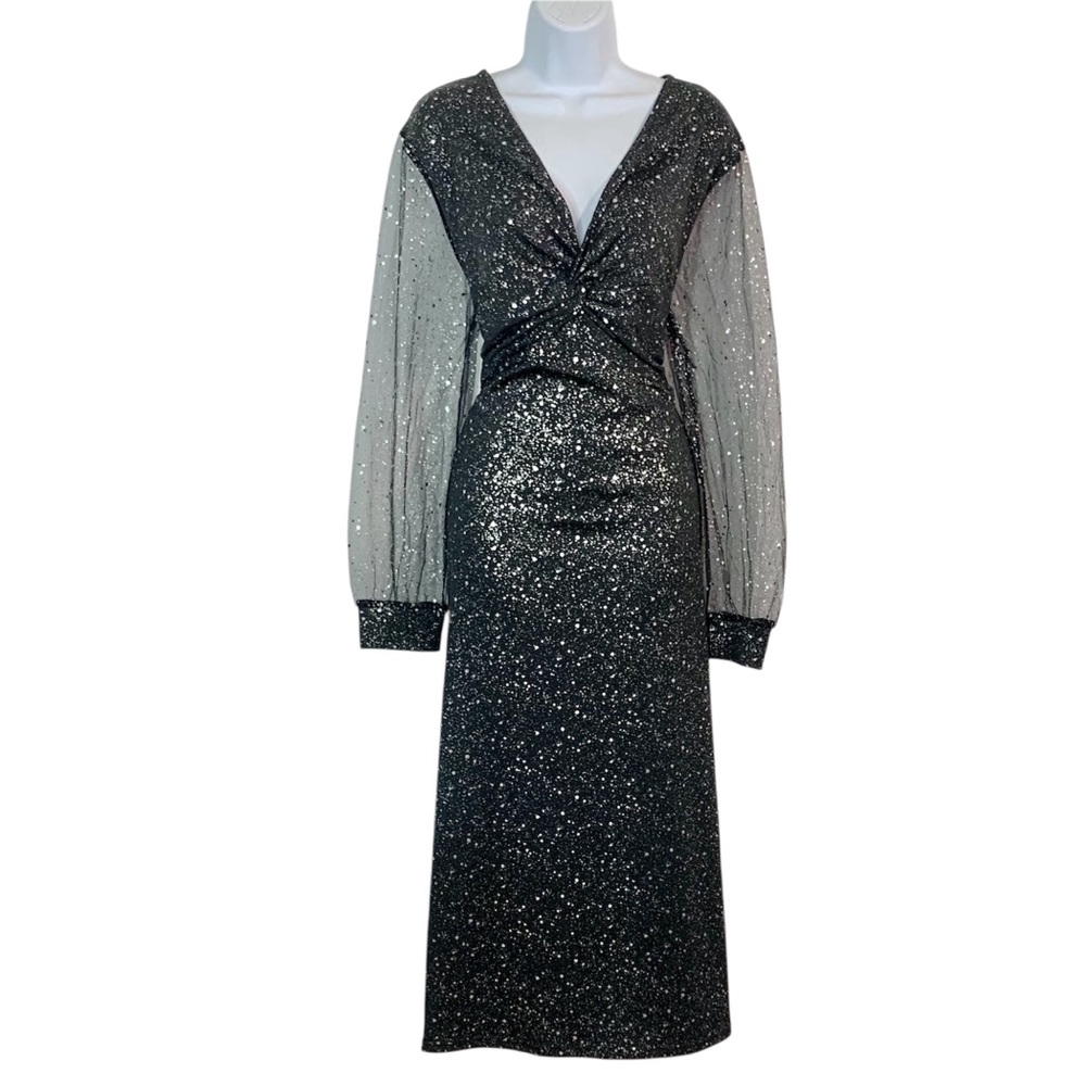 ELEGANT Glitter Maxi Dress w/ Sheer Sleeves Sz 3X